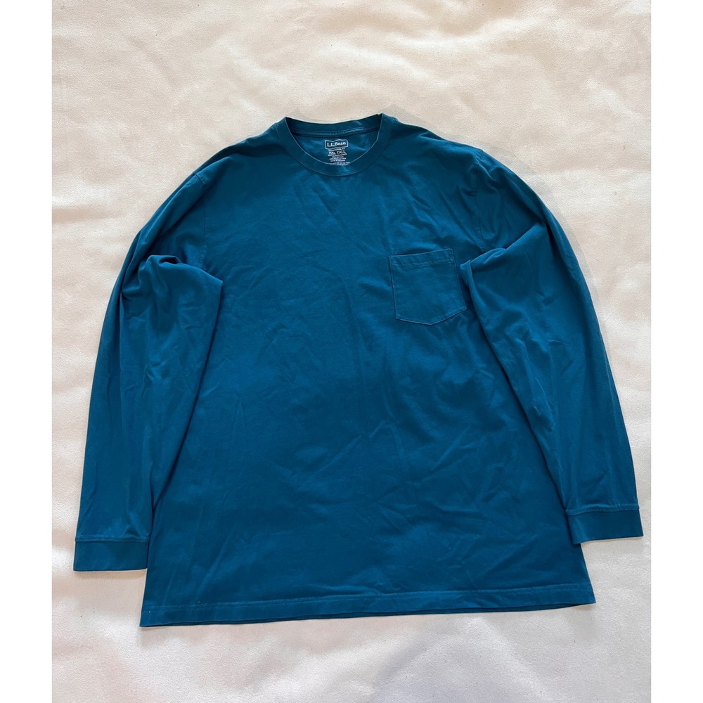 LLBean Mens XXL Tall Traditional Fit Long Sleeve Pocket T Shirt Teal Cotton